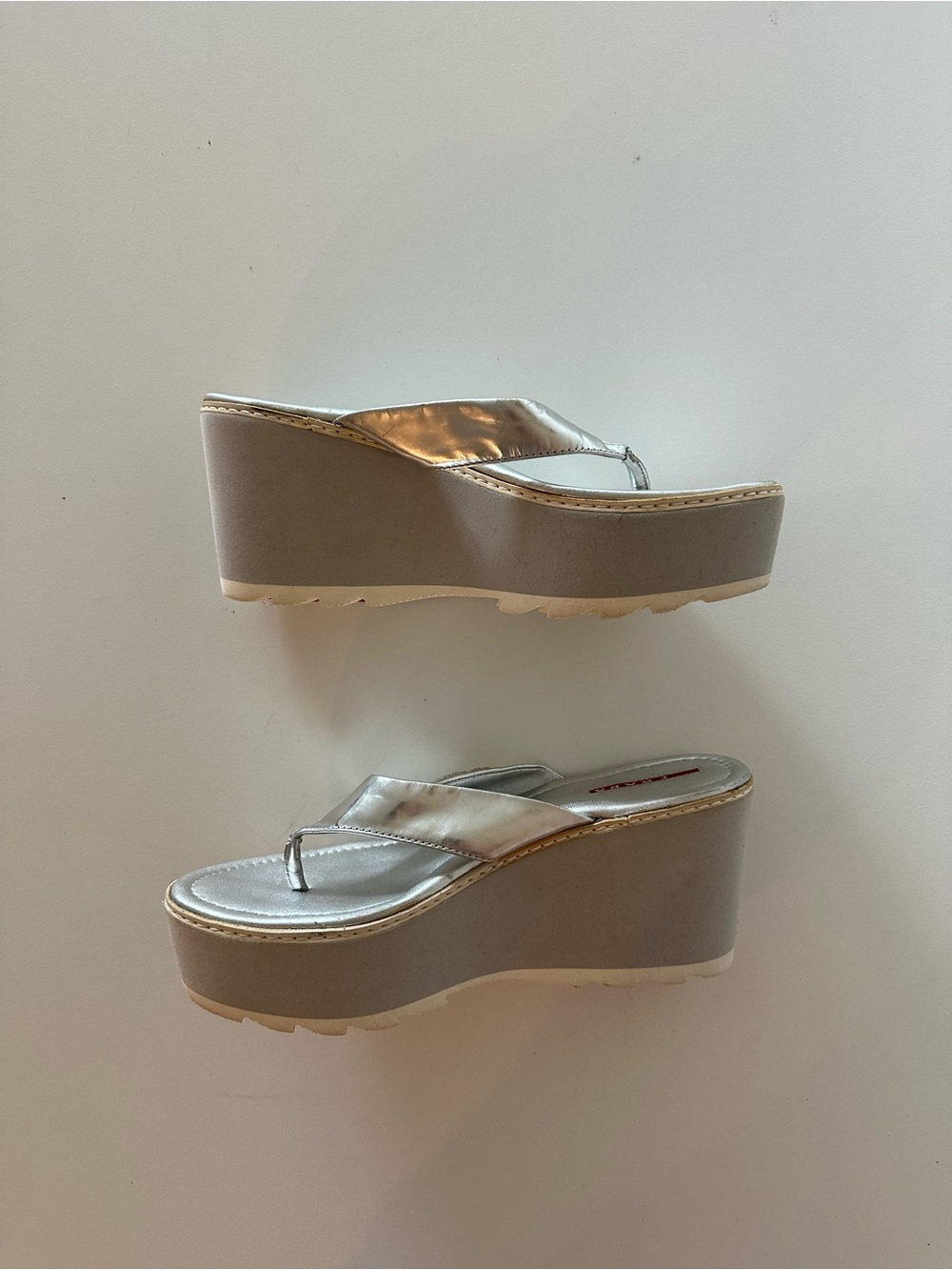 Vintage Archive Cyber Y2K Prada Platform Sandals Silver 39.5 8-8.5 Futuristic - Picture 3 of 6